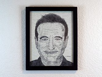 Robin Williams Portrait - Pen and Ink Drawing in Frame